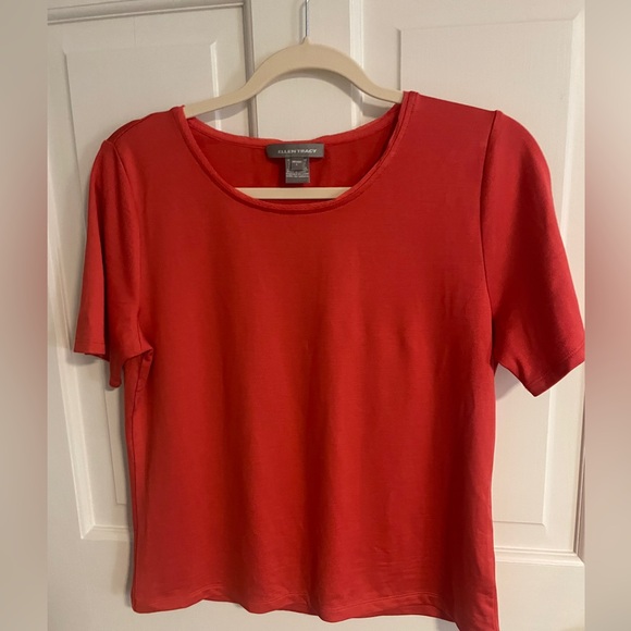 NWOT Ellen Tracy Vibrant Orange/Coral Short Sleeve Tee - Picture 1 of 7